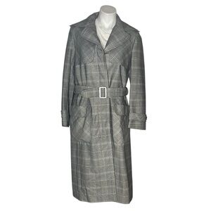 DONALD BROOKS For Main Street Plaid Trench Coat Belted Epaulets Fits Size Small